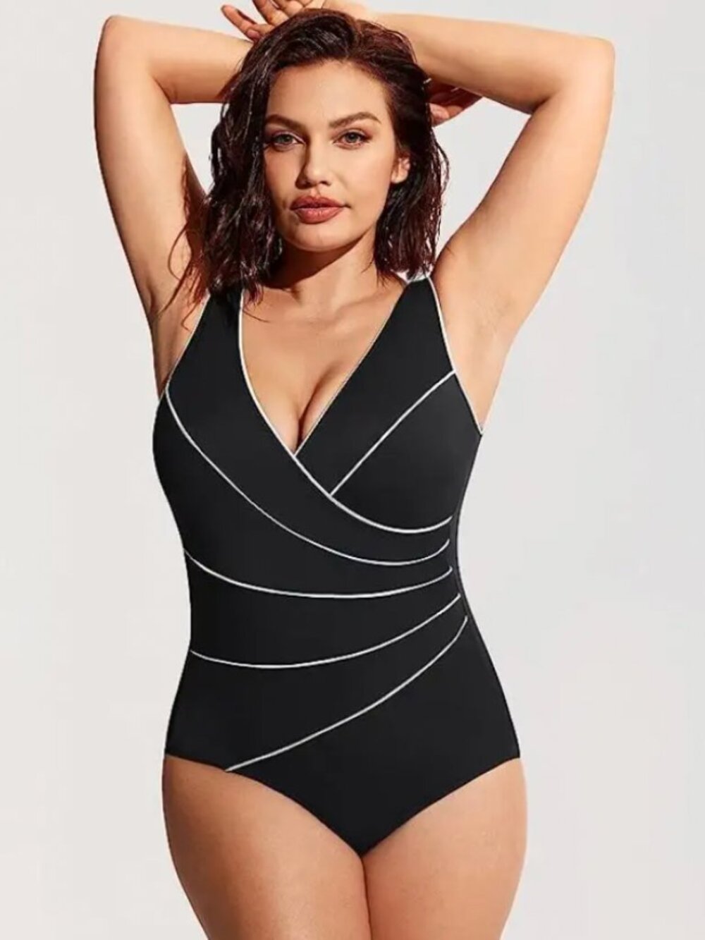 Miraclesuit Wrap Horizon One Piece Swimsuit Black White - 14